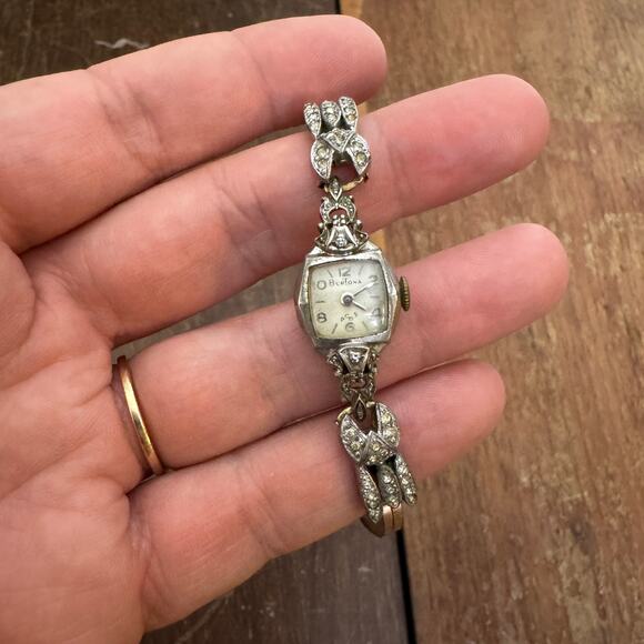 Vintage Burtona Diamond Silver Gold Mechanical Automatic Ladies Wristwatch‎